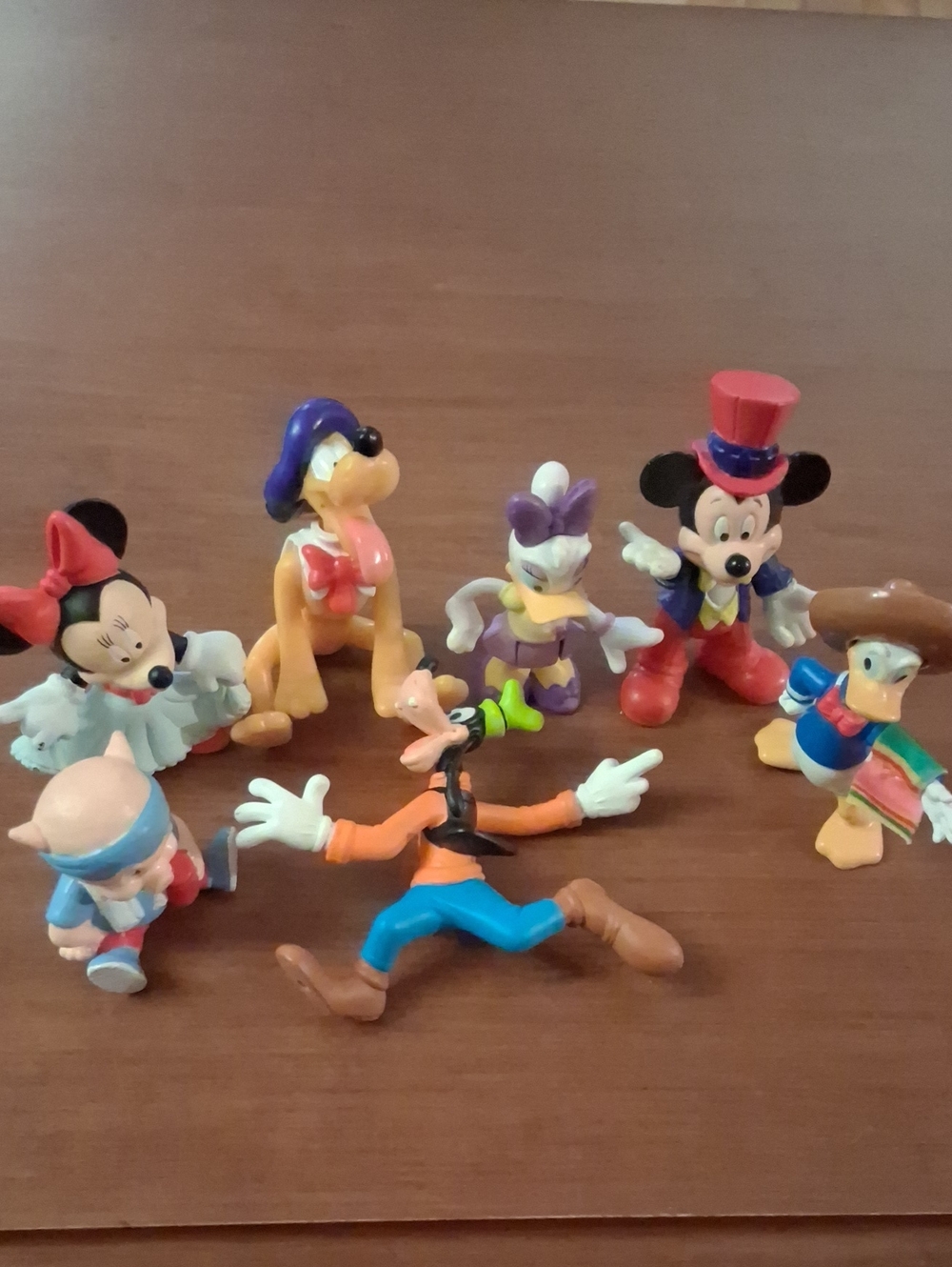 Lot Of 7 Disney Character Toy Figures - 4" - Goofy, Pluto, Mickey Mouse, Minnie